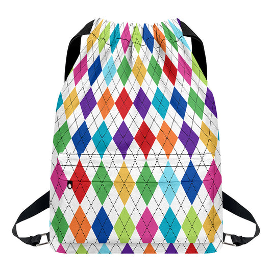 Colorful Argyle Pattern Print Drawstring Backpack
