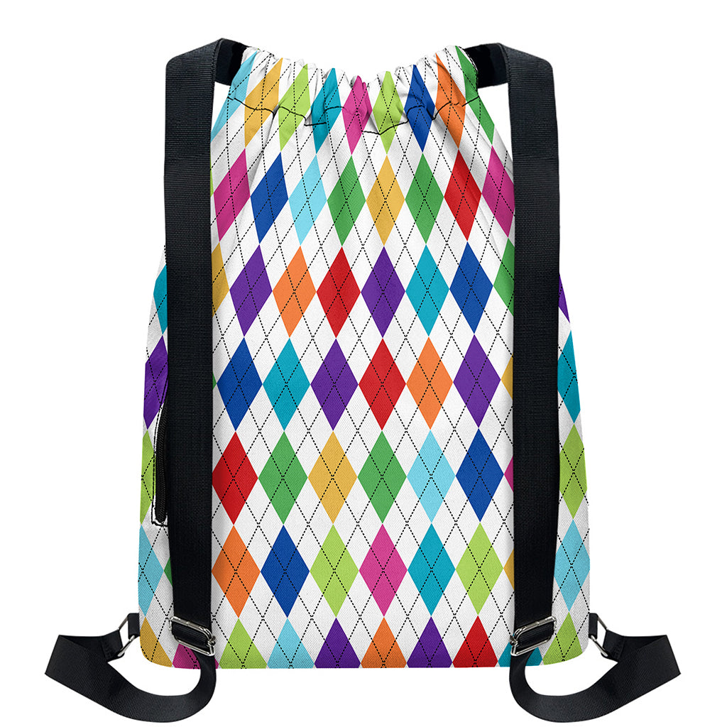 Colorful Argyle Pattern Print Drawstring Backpack