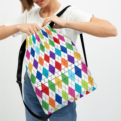 Colorful Argyle Pattern Print Drawstring Backpack