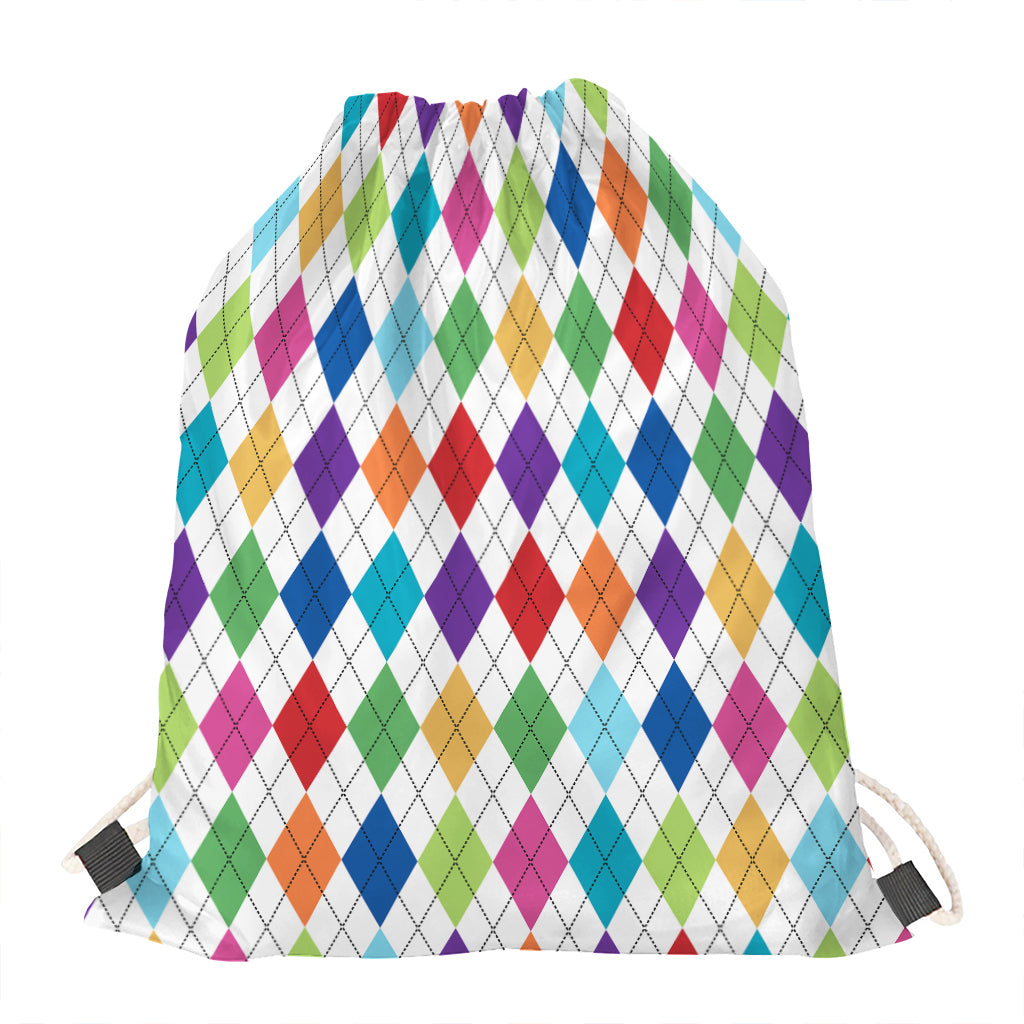Colorful Argyle Pattern Print Drawstring Bag