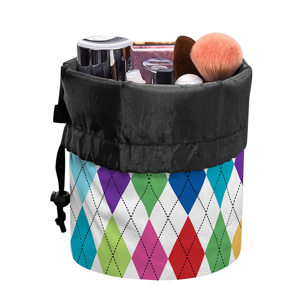 Colorful Argyle Pattern Print Drawstring Makeup Bag