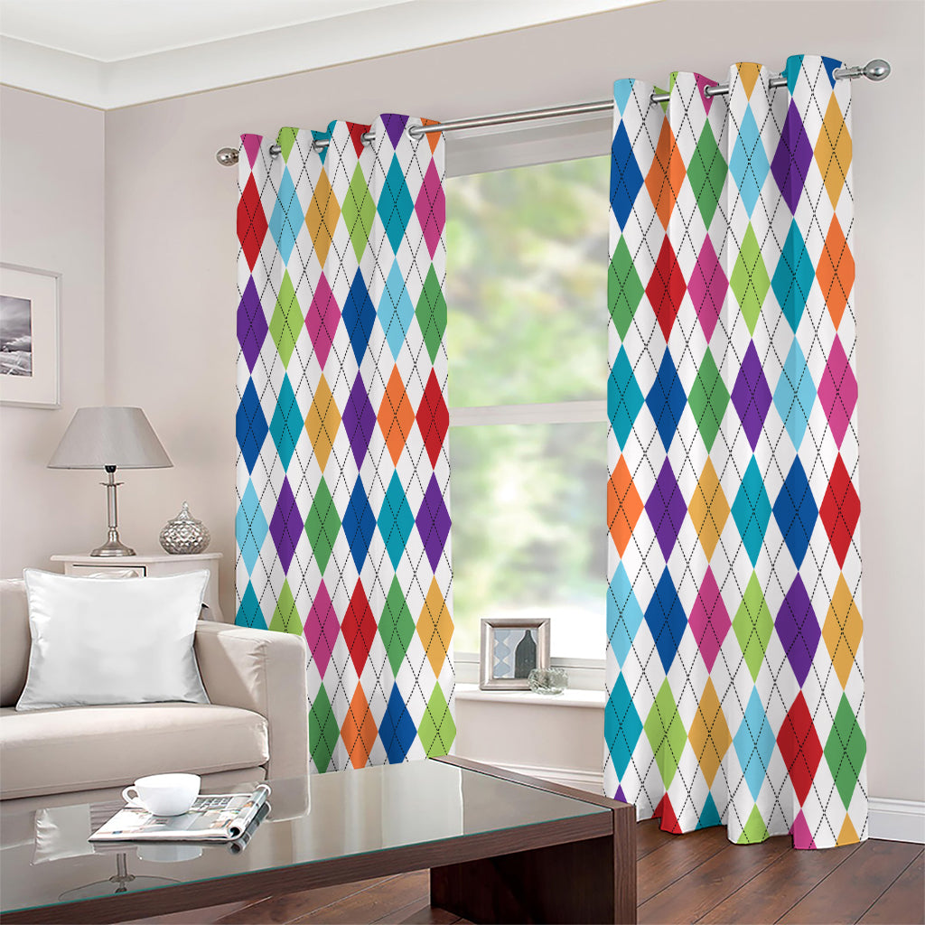 Colorful Argyle Pattern Print Extra Wide Grommet Curtains