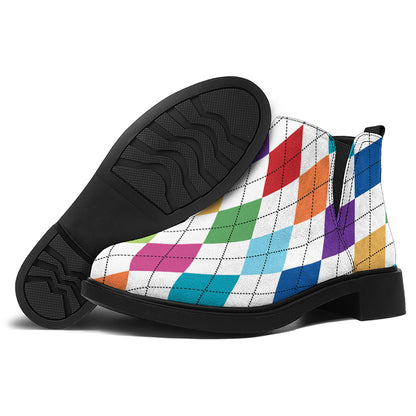 Colorful Argyle Pattern Print Flat Ankle Boots