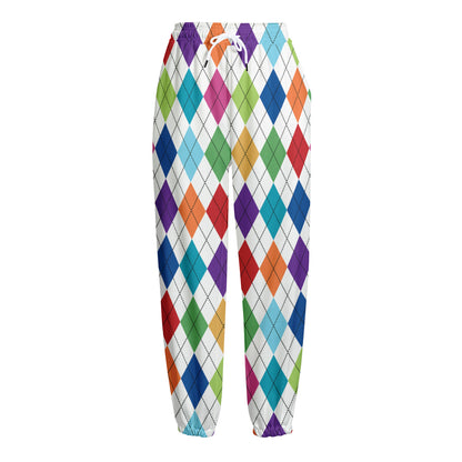 Colorful Argyle Pattern Print Fleece Lined Knit Pants