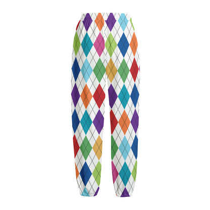 Colorful Argyle Pattern Print Fleece Lined Knit Pants