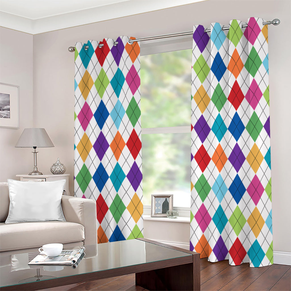 Colorful Argyle Pattern Print Grommet Curtains