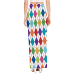 Colorful Argyle Pattern Print High Slit Maxi Skirt