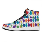 Colorful Argyle Pattern Print High Top Leather Sneakers