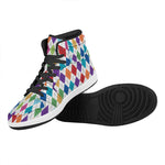 Colorful Argyle Pattern Print High Top Leather Sneakers