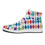 Colorful Argyle Pattern Print High Top Leather Sneakers