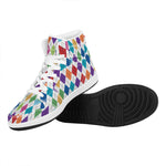 Colorful Argyle Pattern Print High Top Leather Sneakers