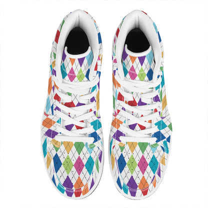 Colorful Argyle Pattern Print High Top Leather Sneakers
