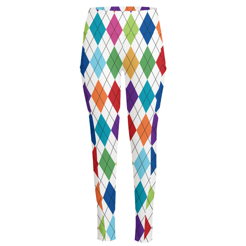 Colorful Argyle Pattern Print High-Waisted Pocket Leggings