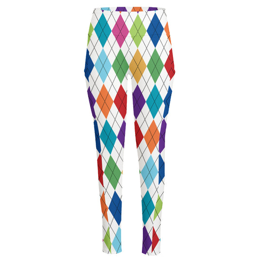 Colorful Argyle Pattern Print High-Waisted Pocket Leggings