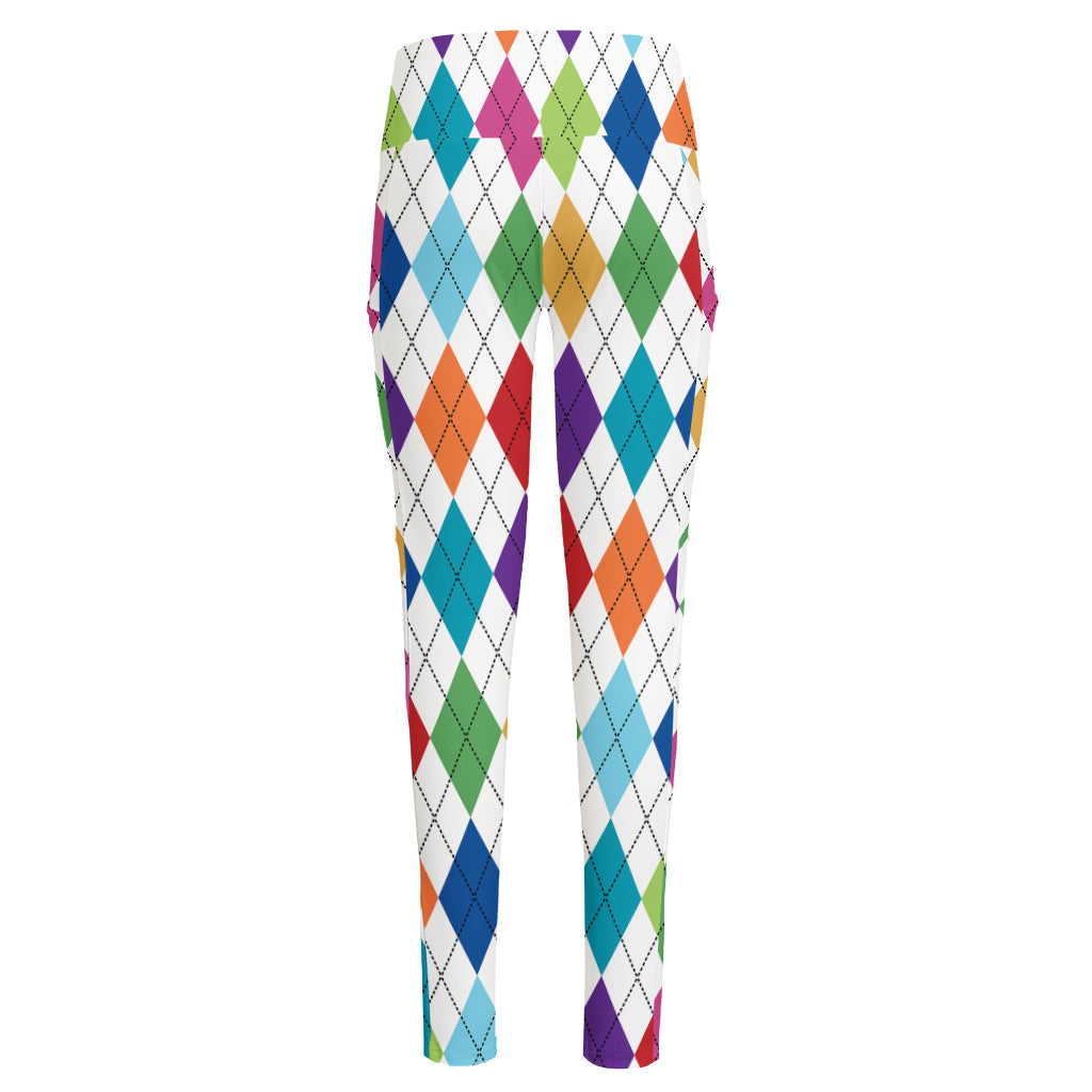 Colorful Argyle Pattern Print High-Waisted Pocket Leggings