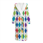 Colorful Argyle Pattern Print Hooded Bathrobe