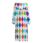 Colorful Argyle Pattern Print Hooded Bathrobe