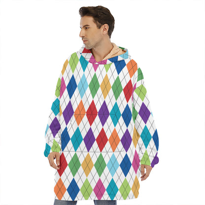 Colorful Argyle Pattern Print Hoodie Blanket