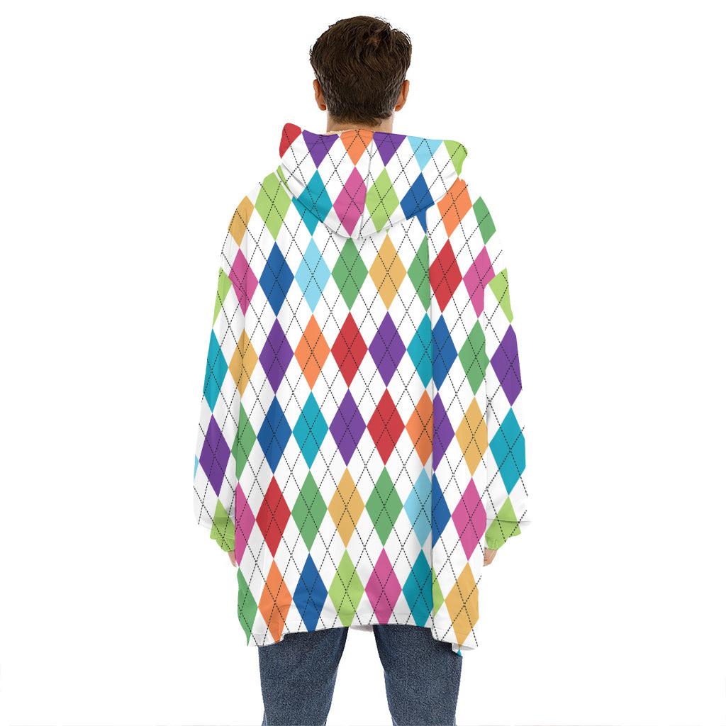 Colorful Argyle Pattern Print Hoodie Blanket