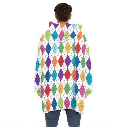 Colorful Argyle Pattern Print Hoodie Blanket