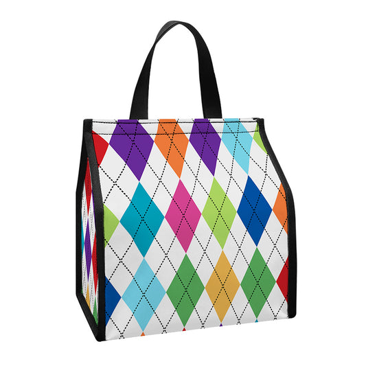 Colorful Argyle Pattern Print Insulated Lunch Tote