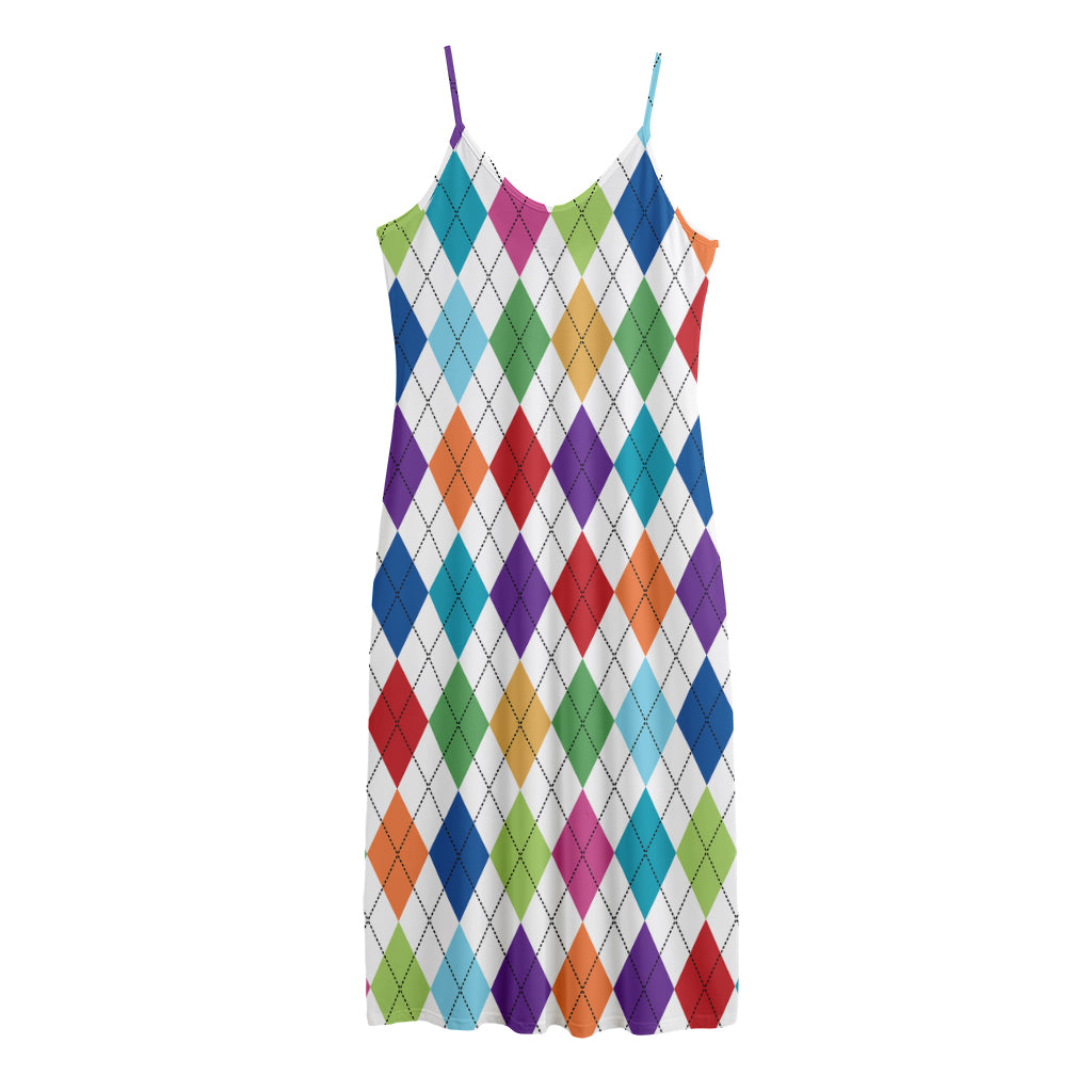 Colorful Argyle Pattern Print Jersey Midi Cami Dress