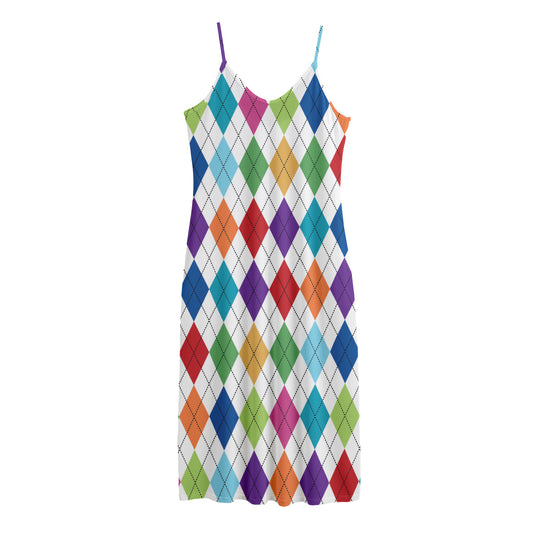 Colorful Argyle Pattern Print Jersey Midi Cami Dress