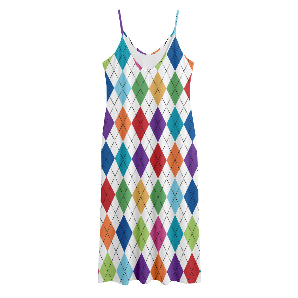 Colorful Argyle Pattern Print Jersey Midi Cami Dress