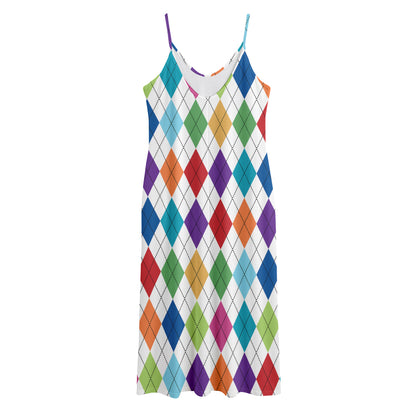 Colorful Argyle Pattern Print Jersey Midi Cami Dress