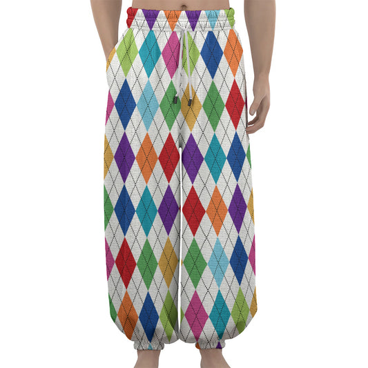 Colorful Argyle Pattern Print Lantern Pants