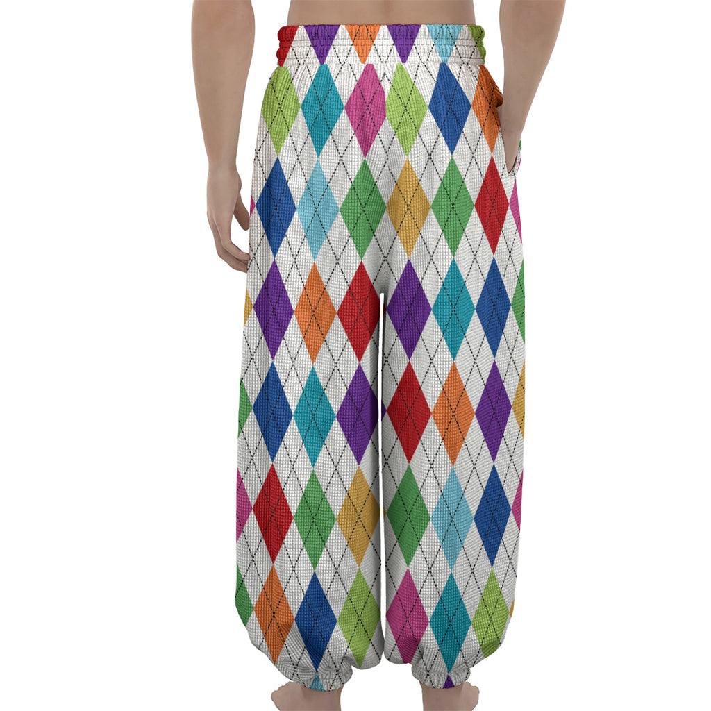 Colorful Argyle Pattern Print Lantern Pants