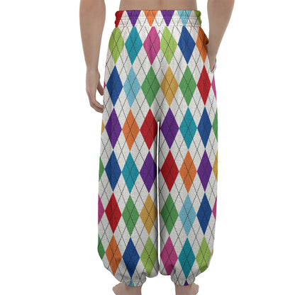 Colorful Argyle Pattern Print Lantern Pants