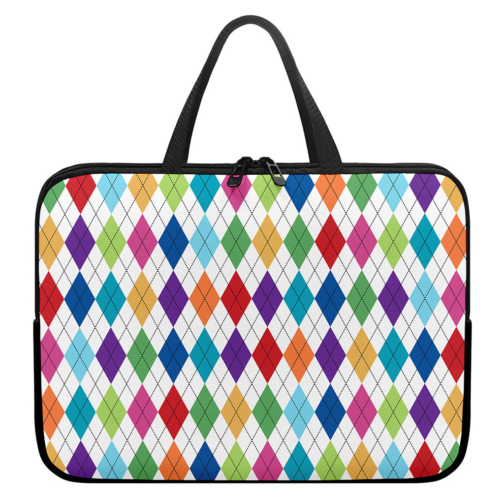 Colorful Argyle Pattern Print Laptop Sleeve With Handle