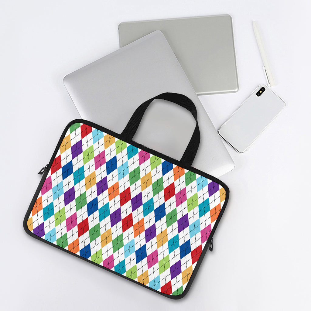 Colorful Argyle Pattern Print Laptop Sleeve With Handle