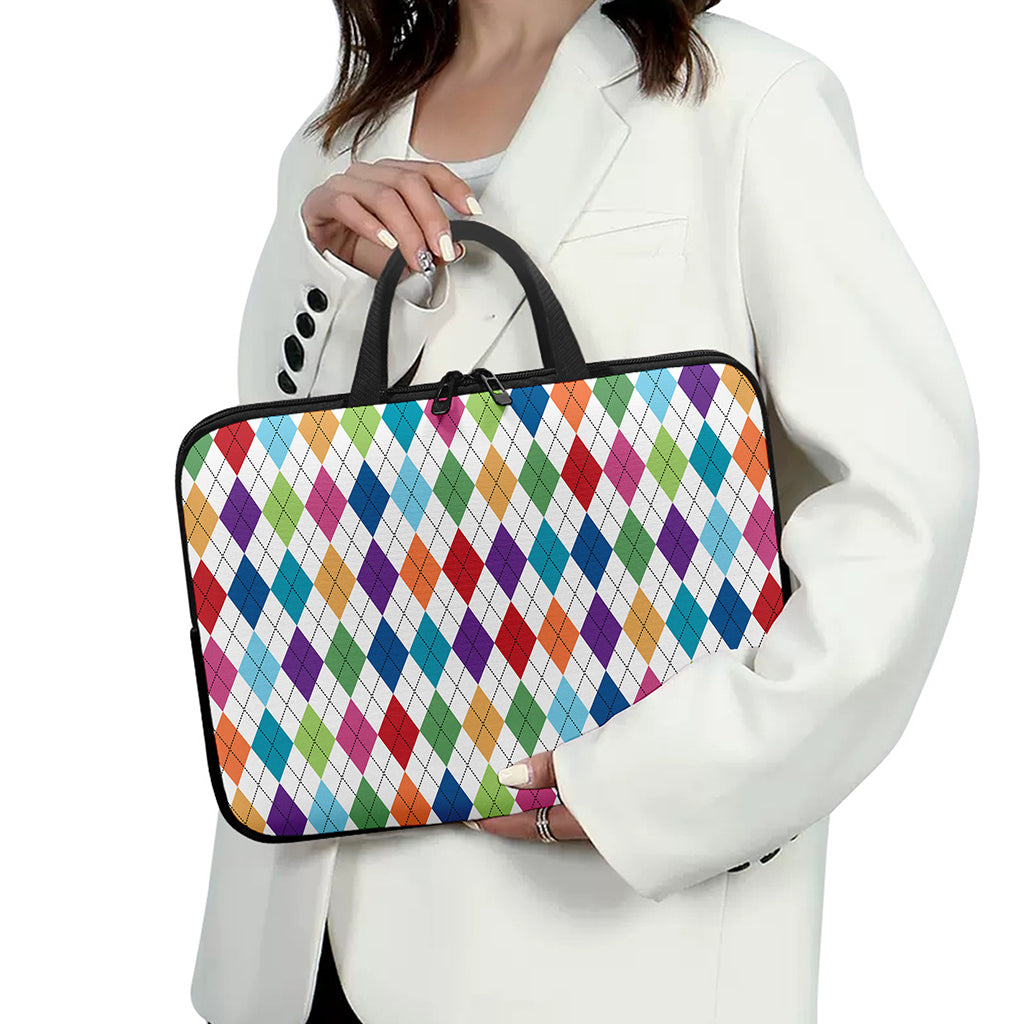 Colorful Argyle Pattern Print Laptop Sleeve With Handle