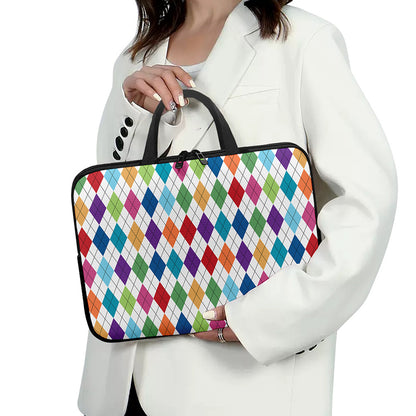 Colorful Argyle Pattern Print Laptop Sleeve With Handle