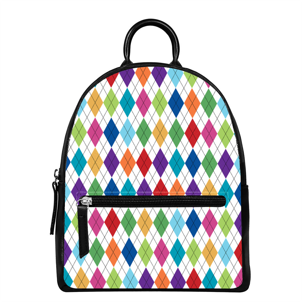 Colorful Argyle Pattern Print Leather Backpack