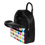 Colorful Argyle Pattern Print Leather Backpack