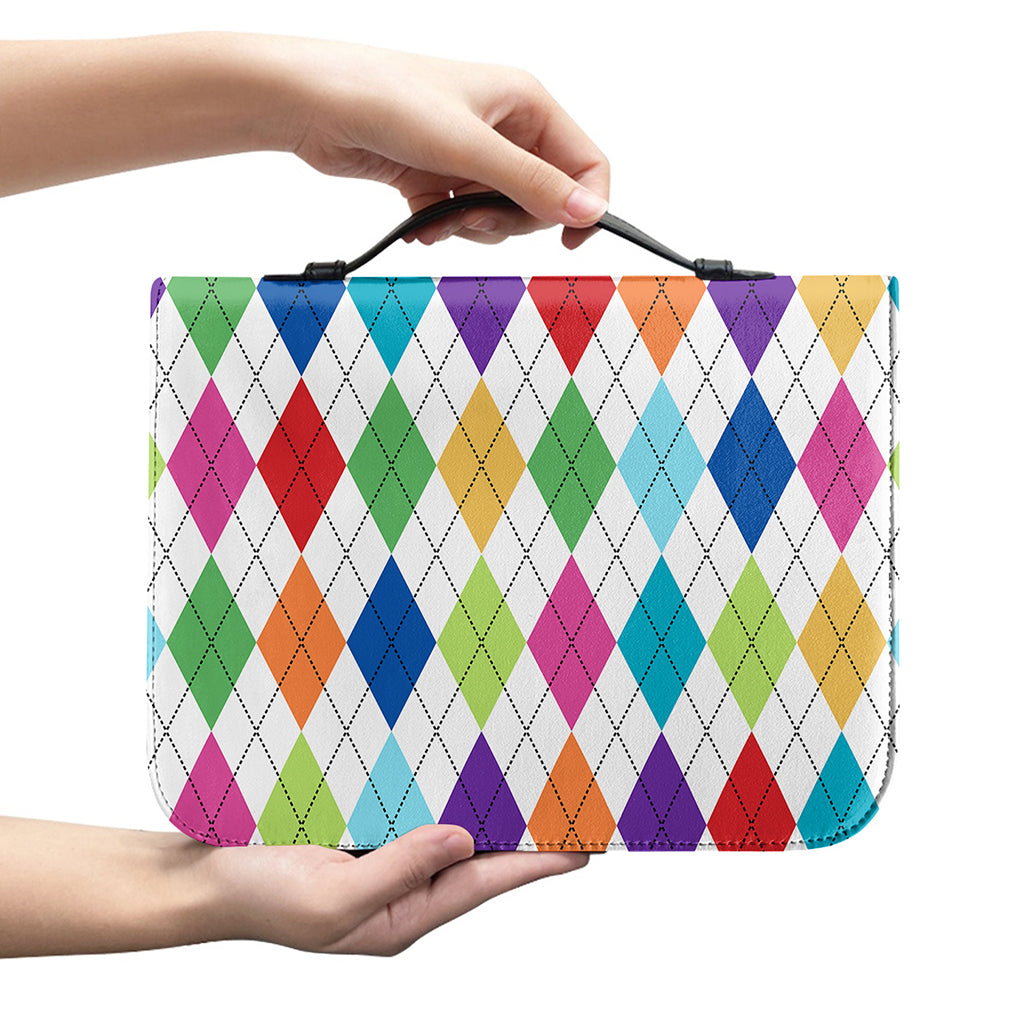 Colorful Argyle Pattern Print Leather Bible Cover