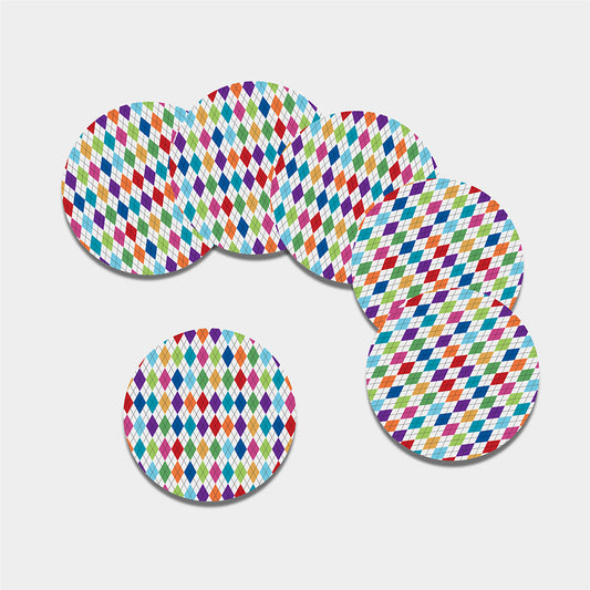 Colorful Argyle Pattern Print Leather Coaster Set