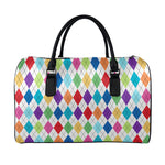 Colorful Argyle Pattern Print Leather Duffle Bag
