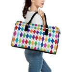 Colorful Argyle Pattern Print Leather Duffle Bag