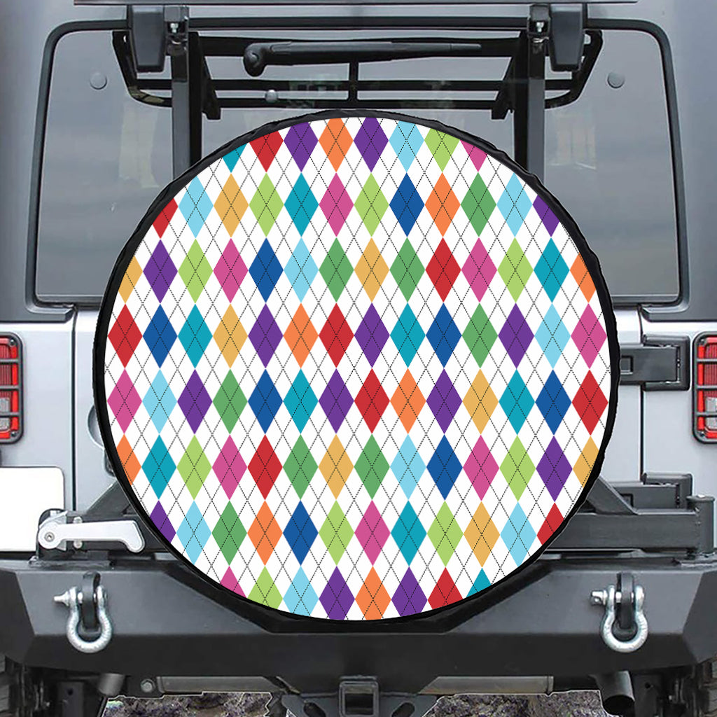Colorful Argyle Pattern Print Leather Spare Tire Cover