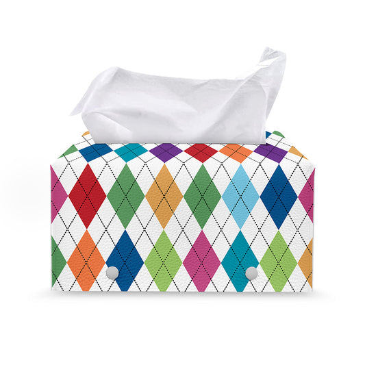 Colorful Argyle Pattern Print Leather Tissue Box Cover