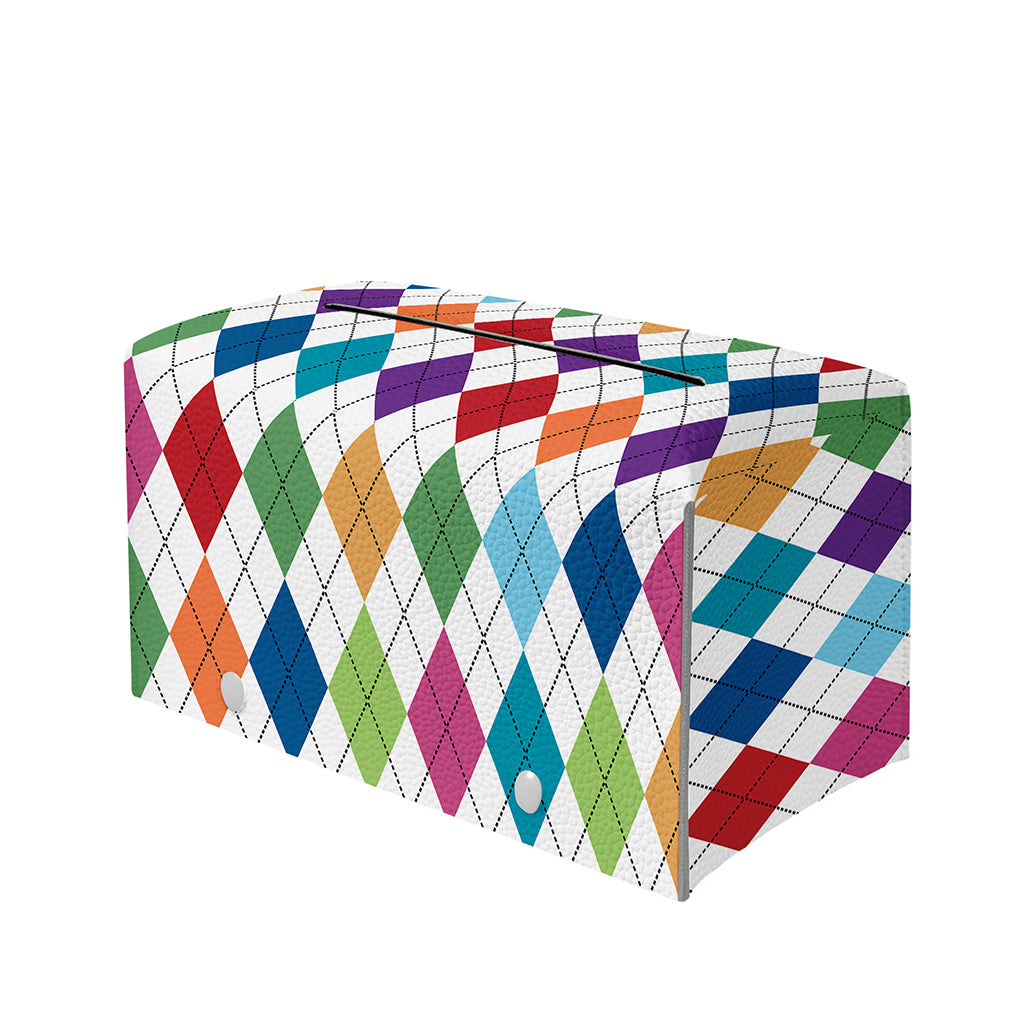 Colorful Argyle Pattern Print Leather Tissue Box Cover