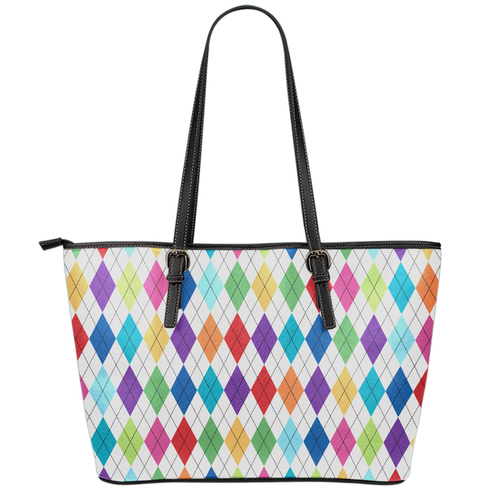 Colorful Argyle Pattern Print Leather Tote Bag