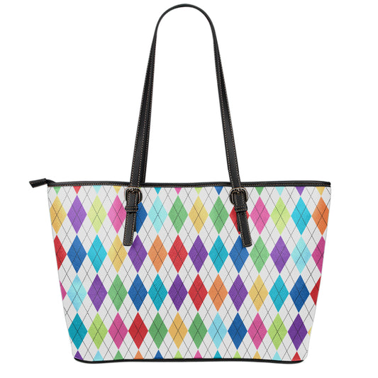 Colorful Argyle Pattern Print Leather Tote Bag