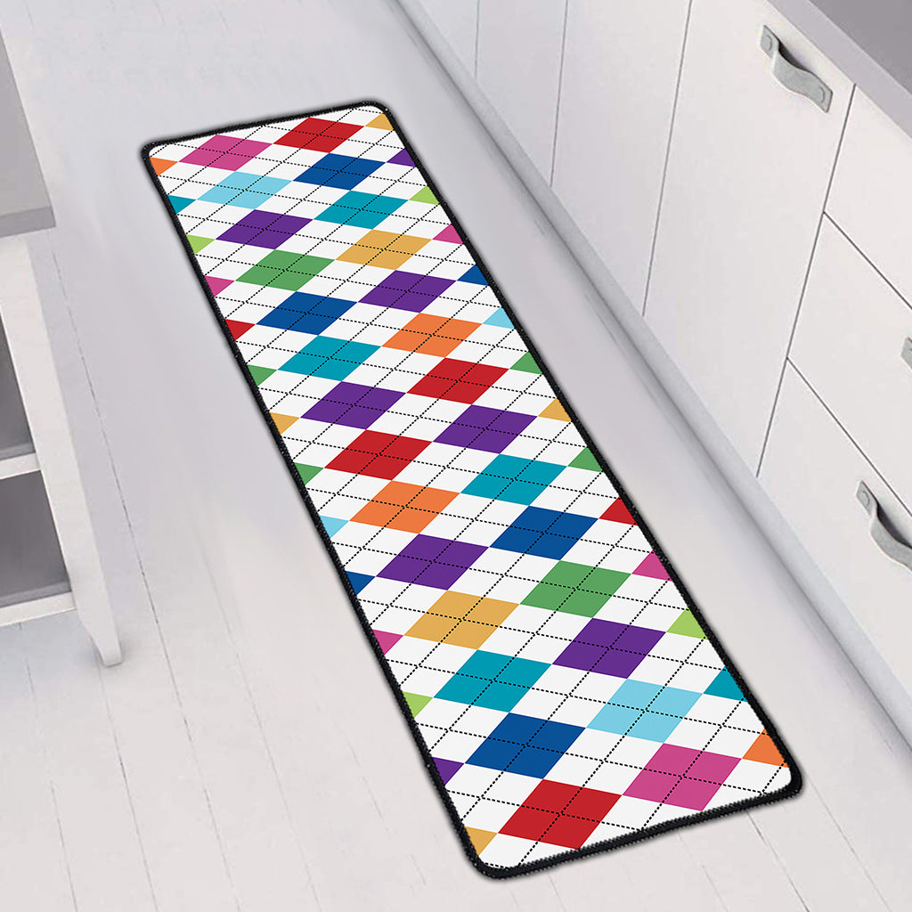 Colorful Argyle Pattern Print Long Kitchen Mat