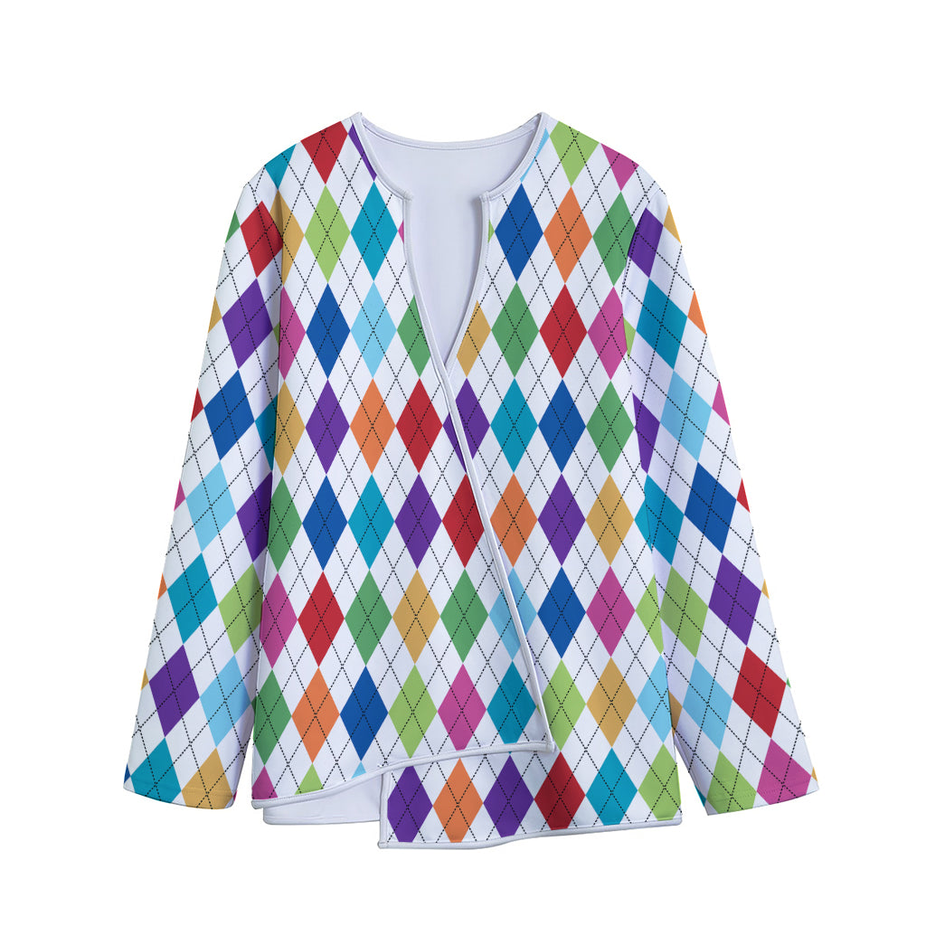 Colorful Argyle Pattern Print Long Sleeve Short Coat