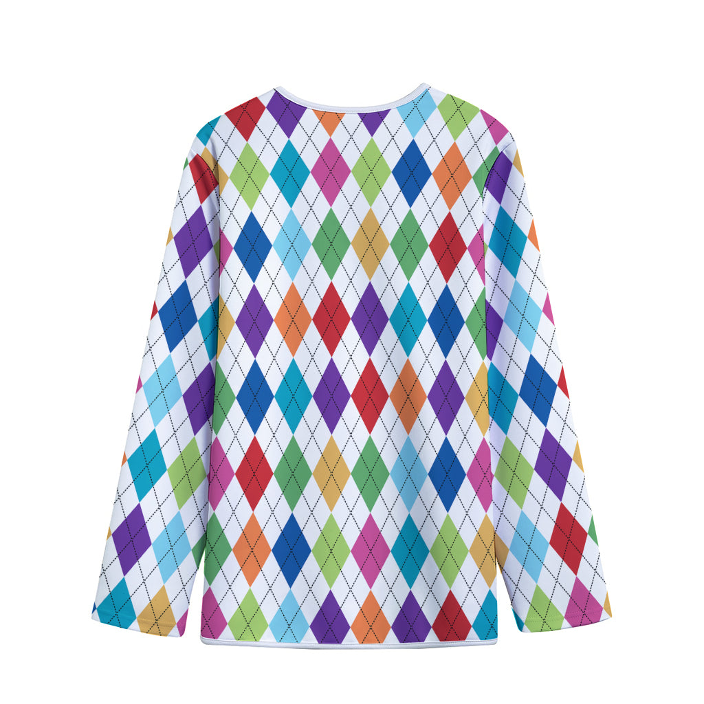 Colorful Argyle Pattern Print Long Sleeve Short Coat